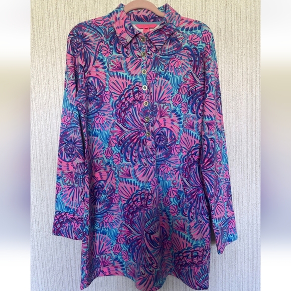 Lilly Pulitzer Dresses & Skirts - Lilly Pulitzer Medium Ports Dress In Turquoise Oasis Shelleidoscope Long Sleeves